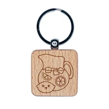 Pitcher of Lemonade with Happy Lemon Engraved Wood Square Keychain Tag Charm
