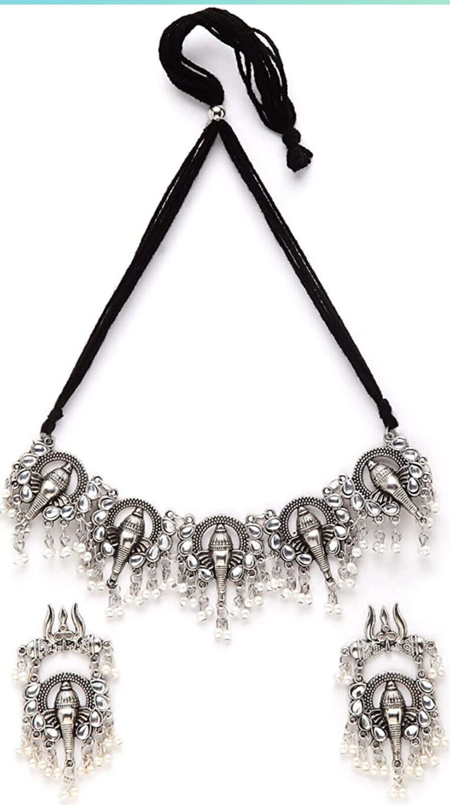 Ethnic Bollywood Style Design Silver Oxidized Choker Necklace Indian