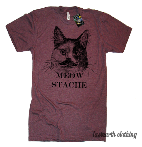 Meowstache T-Shirt - Womens Size S - Funny Cat Shirt - Cat Lover Gift - ON SALE