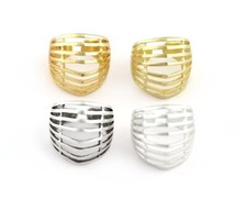 Horizontal Lines Ring Adjustable Raw,Antique Silver Shiny silver-gold 8us 5354