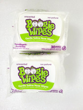 2 Boogie Wipes Unscented Gentle Saline Nose Wipes 7.9 in. x 6.5" 30 each