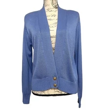 VTG Fia Italia Handloomed Button Front Cardigan Womens M Blue Equestrian Preppy