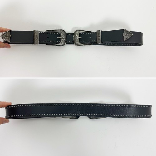 AMERICAN EAGLE Western Belt XS Double Buckle Black Leather Studded Biker Rodeo