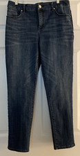 CHICO'S So Slimming Girlfriend Slim Leg Ankle Wm's Jeans 8R Whiskered Distressed