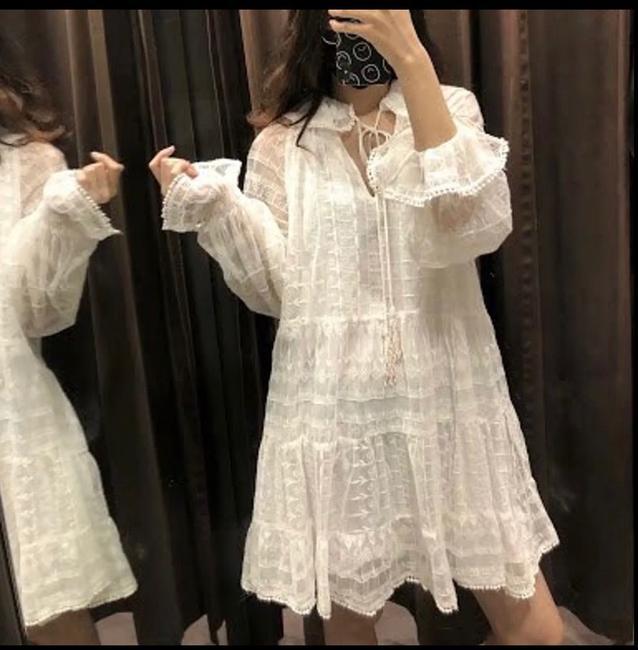 zara white beaded dress Zara Sheer Panel Beaded Jumper Dress – BowsBoutiques main image 1