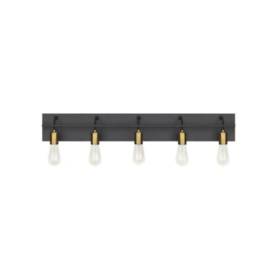 Tae 36 in. W 5-Light Black Industrial Metal Bathroom Vanity Light with Aged Brass Socket Cups and Black Cords Tae 36 in. W 5-Light Black Industrial Metal Bathroom Vanity Light with Aged Brass Socket Cups and Black Cords