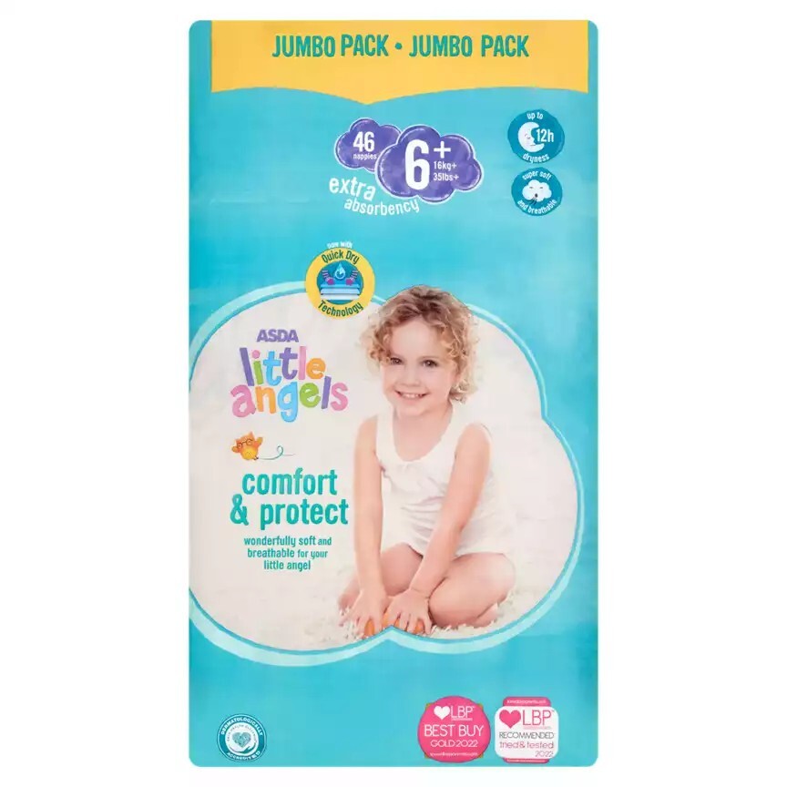 ASDA Little Angels Comfort Protect Nappies Size 6+ Jumbo Pack
