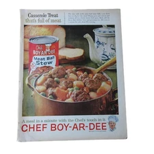 1961 Chef Boy-Ar-Dee Meat Ball Stew / Commander Cigarettes - Vintage Print Ad