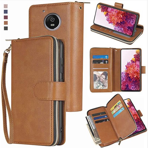 For Motorola Moto G5 Wallet Case 9Card Zipper Slots Kickstand Flip Leather Case - Picture 8 of 42