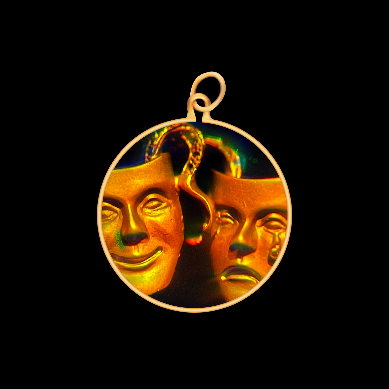 9ct Gold Hologram Pendant - Theatre Acting Masks (Small) - No Chain