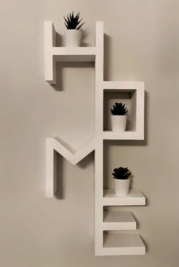 Scritta Decorativa 'Home' 3D In Legno - 35x13 Cm - Stile Shabby Chic Blu