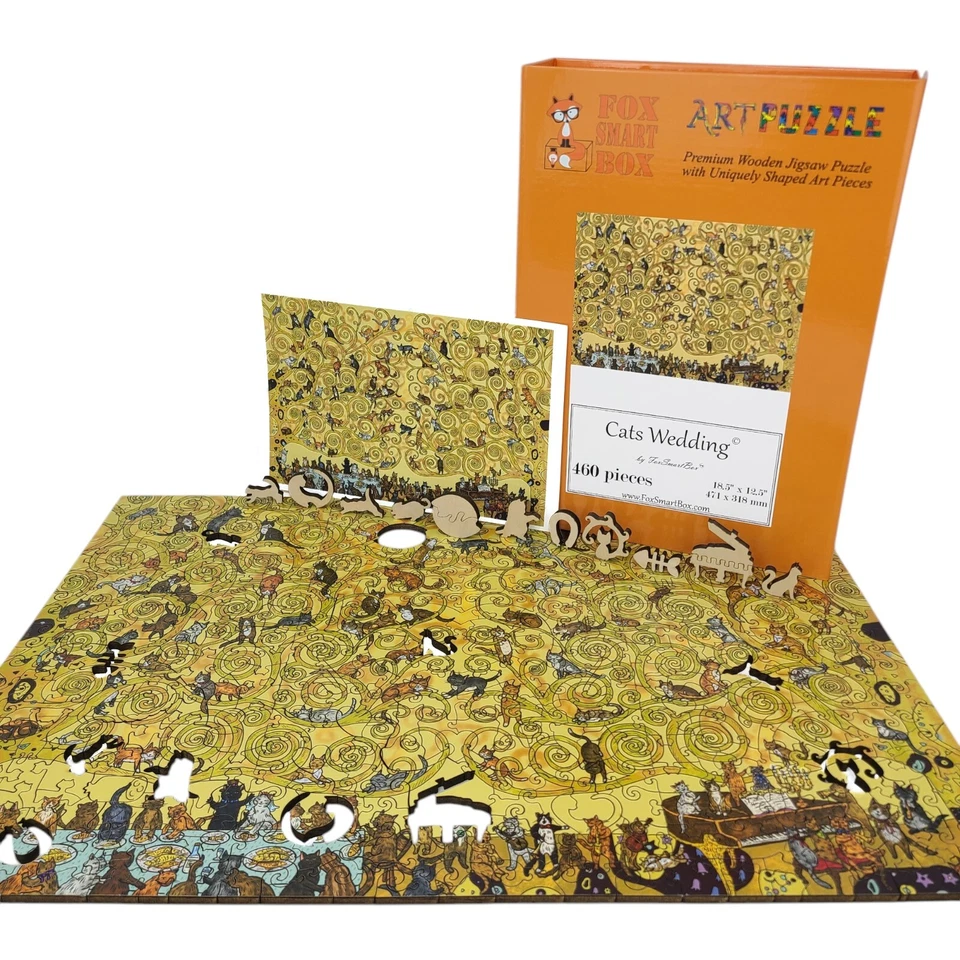 Wooden Jigsaw Puzzle for Adults by FoxSmartBox - 460 Pieces - Cats Wedding - Image 3 of 4