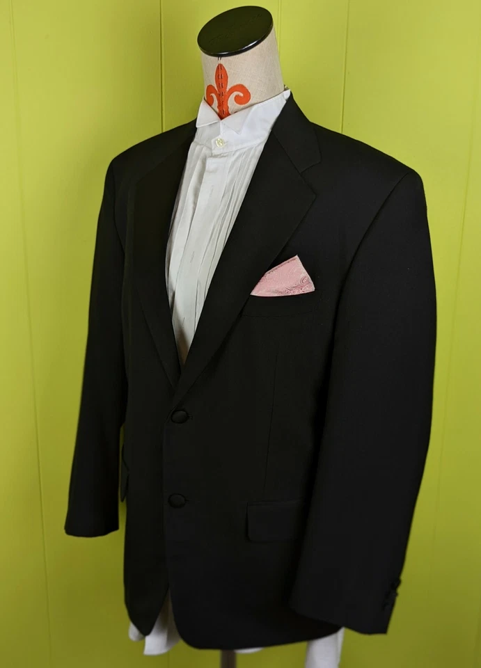 Gerald Austin Mens Black Tuxedo Suit: Jacket 40S Pants 32x27.5" Poly/Wool Blend - Image 3 of 4