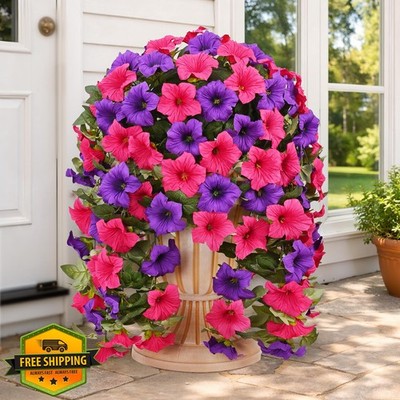 Yastouay 2pk Artificial Petunias Fuchsia Purple UV Resistant