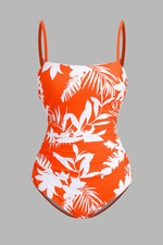 Tropical Floral Print Strappy Back One Piece Swimsuit Size M
