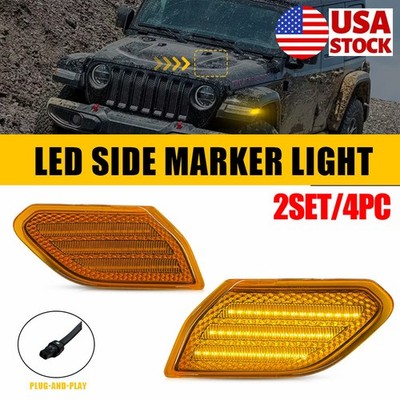 4x LED Left Right Side Marker Light For 2018 2019 2020 2021-on Jeep Wrangler JL