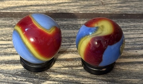 😎„Superman“ Akro Korkenzieher Murmeln-NM-NM+ 27/32 & 27/32 schönes Paar D