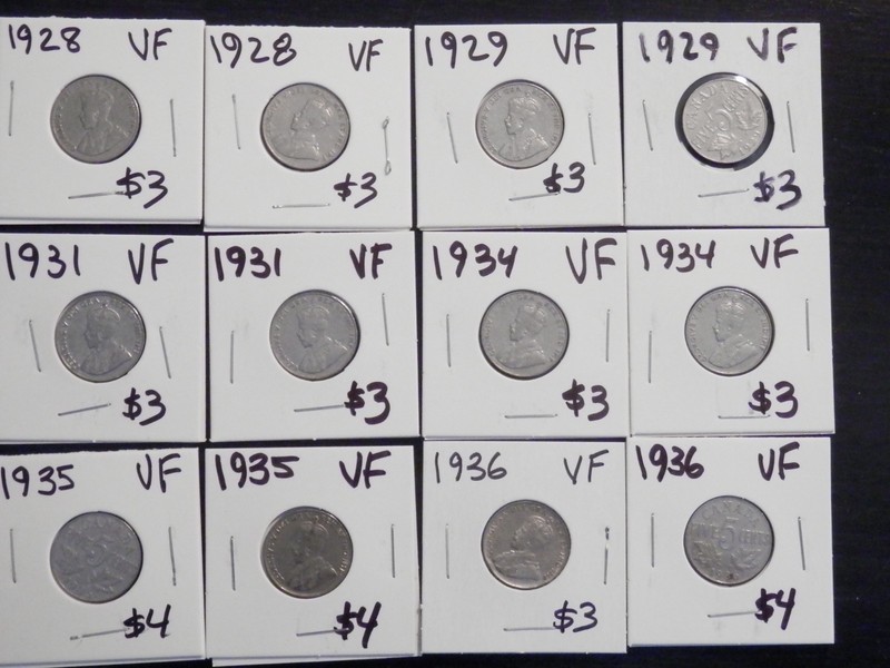 Set of 12 VF Nickels From Canada 2-1928,2-1929,2-1931,2-1934,2-1935,2-1936