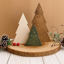 3 Pcs Christmas Decorations Rustic Farmhouse Wood Christmas Trees Neutral Tab...