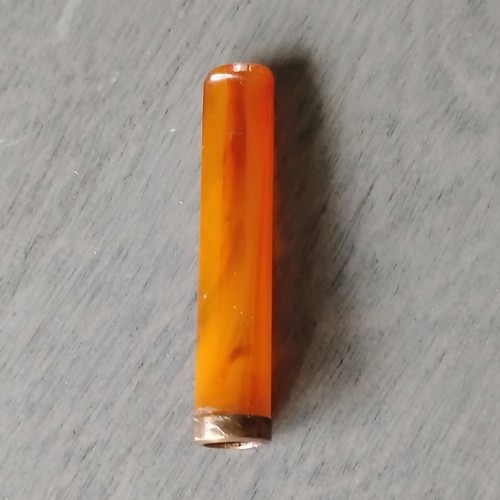 Vintage Orange Bakelite Cigarette Tube  Brass Tipped. Original Blue Hinged Case!