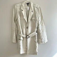NWT Lane Bryant Size 28 Beige Linen Blend Jacket Long Sleeves Belted Utility