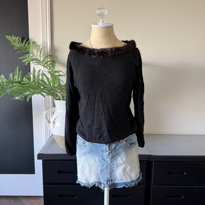 Vintage La Cite Silk Cashmere Fur Trim Boatneck Sweater   Size Small