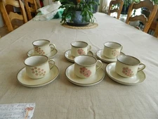 Denby Stoneware Langley "Gypsy" (6) Pink/Tan Flat Teacups & Saucers           DT