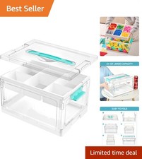Adjustable Art Supply Organizer - 24 QT Clear Plastic Box with Trays  Dividers