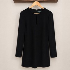 Lauren Ralph Lauren Black Keyhole Long Sleeve Shift Dress Size 14 Crepe Mini