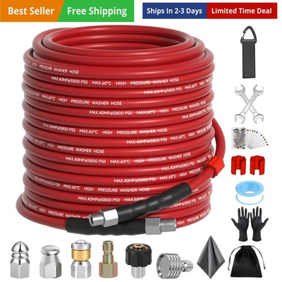 #ad Sewer Jetter Kit 100FT for Pressure Washer 5800 PSI Drain Cleaner Hose 1 4 I... $112.09