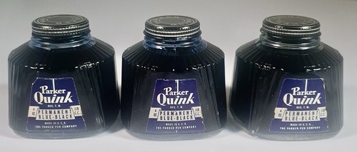 Vintage Parker QUINK 4 OZ. Permanent Blue Black Ink Bottle x 3