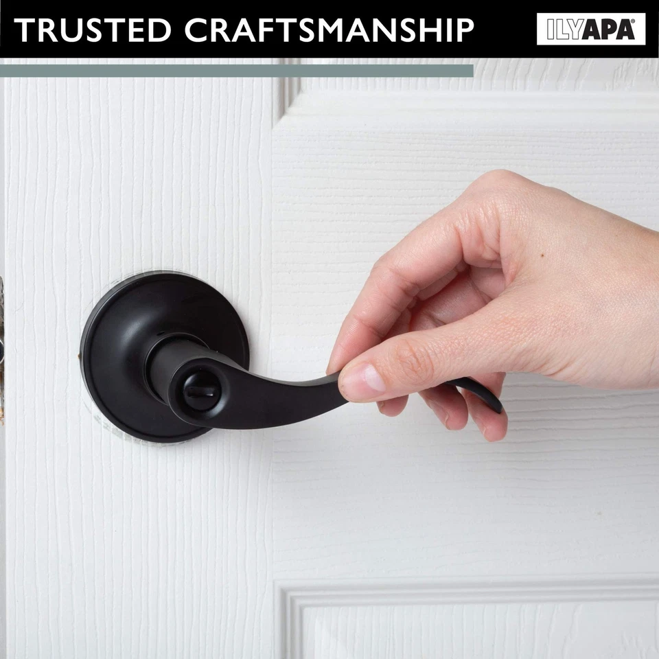 Privacy Door Lever for Bed/Bath - Wave,哑光黑色双面内部钥匙扣... — 第 3/4 张图片