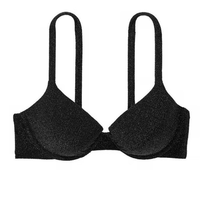 Victoria Secret Swim Bikini Top 38B Black Metallic Shimmer Push Up The Icon New