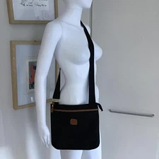 Brics Urban Nylon Crossbody Bag Black w Brown Leather Trim/As New Condition