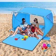 Beach Tent Sun Shelter 4-6 Person Beach Shade Easy Setup UPF 50+ UV Protection
