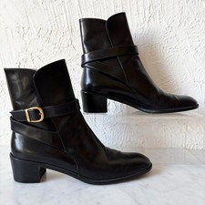 Vintage Salvatore Ferragamo Ankle Boots Women's 6 AAA Narrow Black Leather Italy