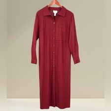 Vintage 90s Talbots Women's Brick Red Maxi Dress Size 12 Corduroy Duster Collar