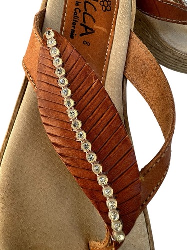 Sbicca Leaf Sandal Jute Leather Platform Wedge Slide Open Back 8 Pre Owned Comfy - Picture 3 of 18