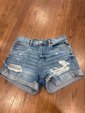 Aeropostale Mom Short Denim Shorts Size 8 Distressed Blue