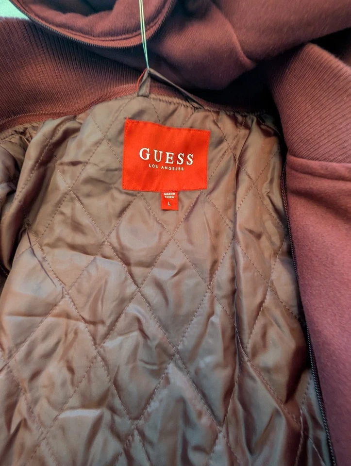 Guess Georges Marciano Varsity Letterman Jacket Sz L ~Maroon & White~ZipOut Hood - Image 3 of 4