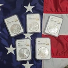 Lot of (5) 1 oz American Eagle Silver Dollars NGC MS69 999 Fine Silver 2004-2010