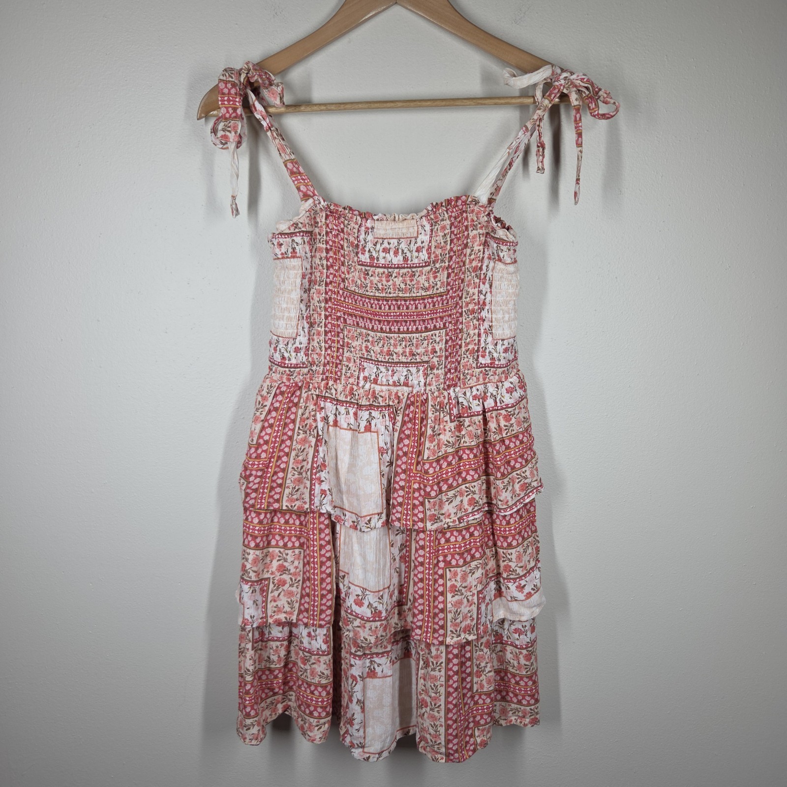 American Eagle Patchwork Printed Floral Smocked T… - image 1