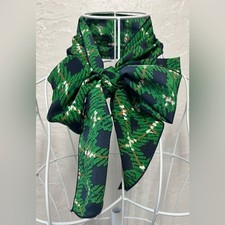 Vintage Green Navy Plaid Oblong Scarf 51 X 7