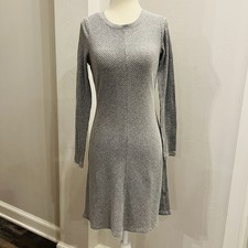 Gap Women Long Sleeve Heather Gray Crew Neck Ribbed Knit Fit Flare Dress XS