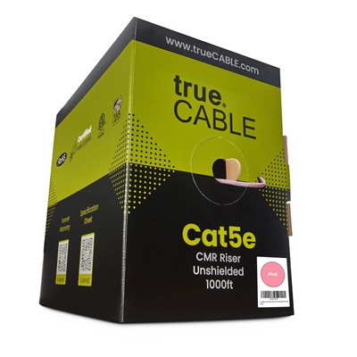 trueCABLE Cat5e Riser (CMR), 1000ft, Pink, 24AWG 4 Pair Solid Bare Copper, 35...