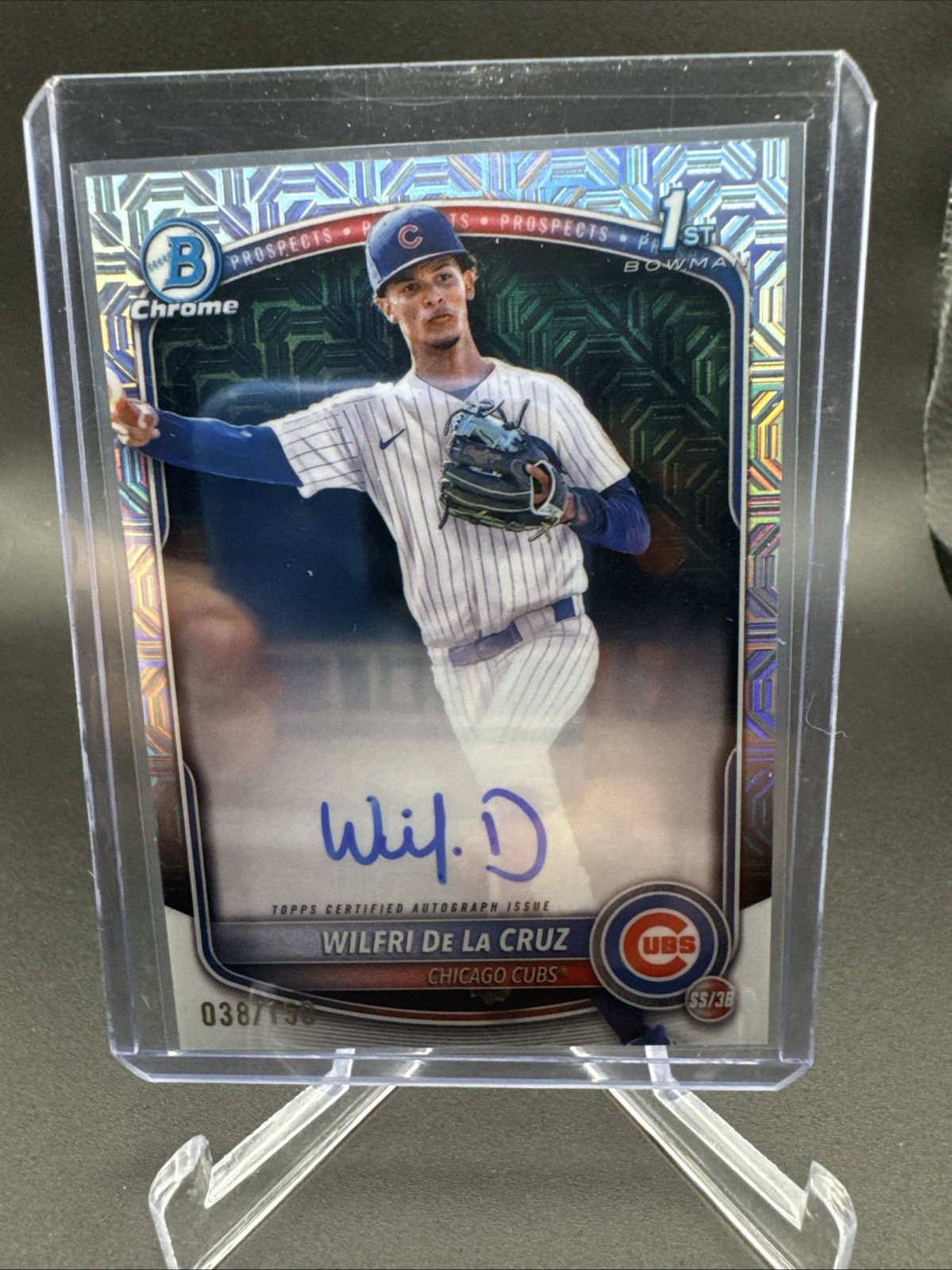 2025 Bowman Chrome Wilfri De La Cruz 1st Auto HTA Choice Refractor /150 Cubs