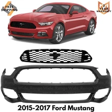 Front Bumper Cover Paintable & Grille Assembly Kit For 2015-2017 Ford Mustang
