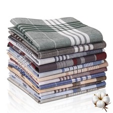 12 pack Men's Handkerchiefs 100 Cotton 16 inch Large Mens Pocket Square Hand...