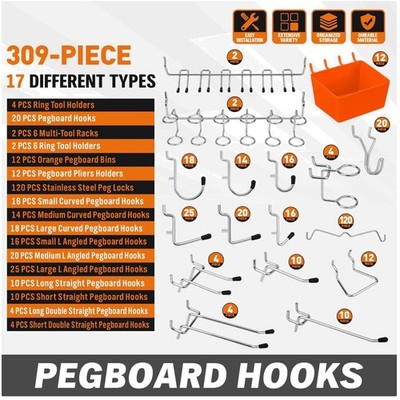 Ultimate 309-Piece Pegboard Hooks Assortment Kit