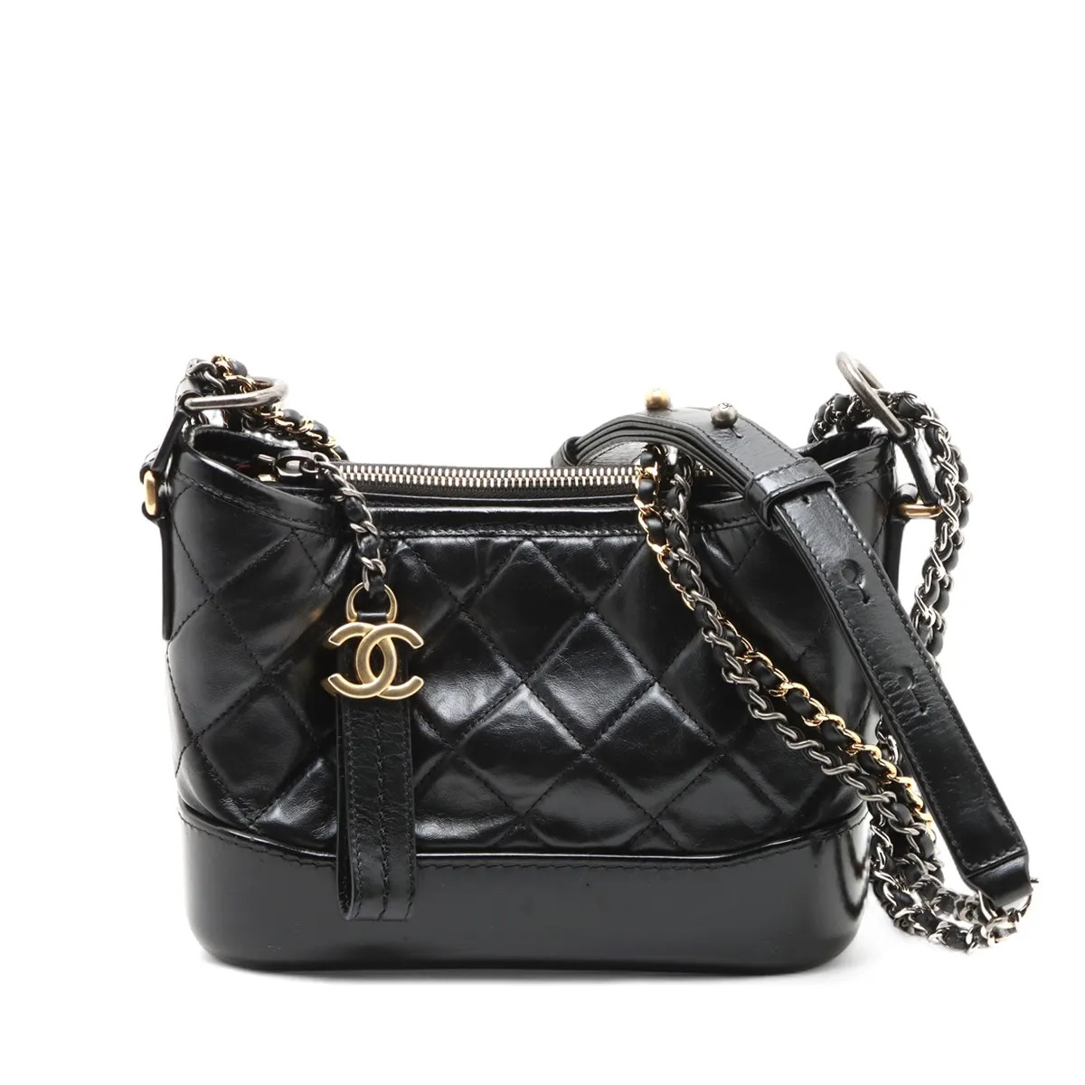 Chanel Gabrielle Doo Chanel Vintage calf Chain Shoulder Bag Black Gold x Silver 